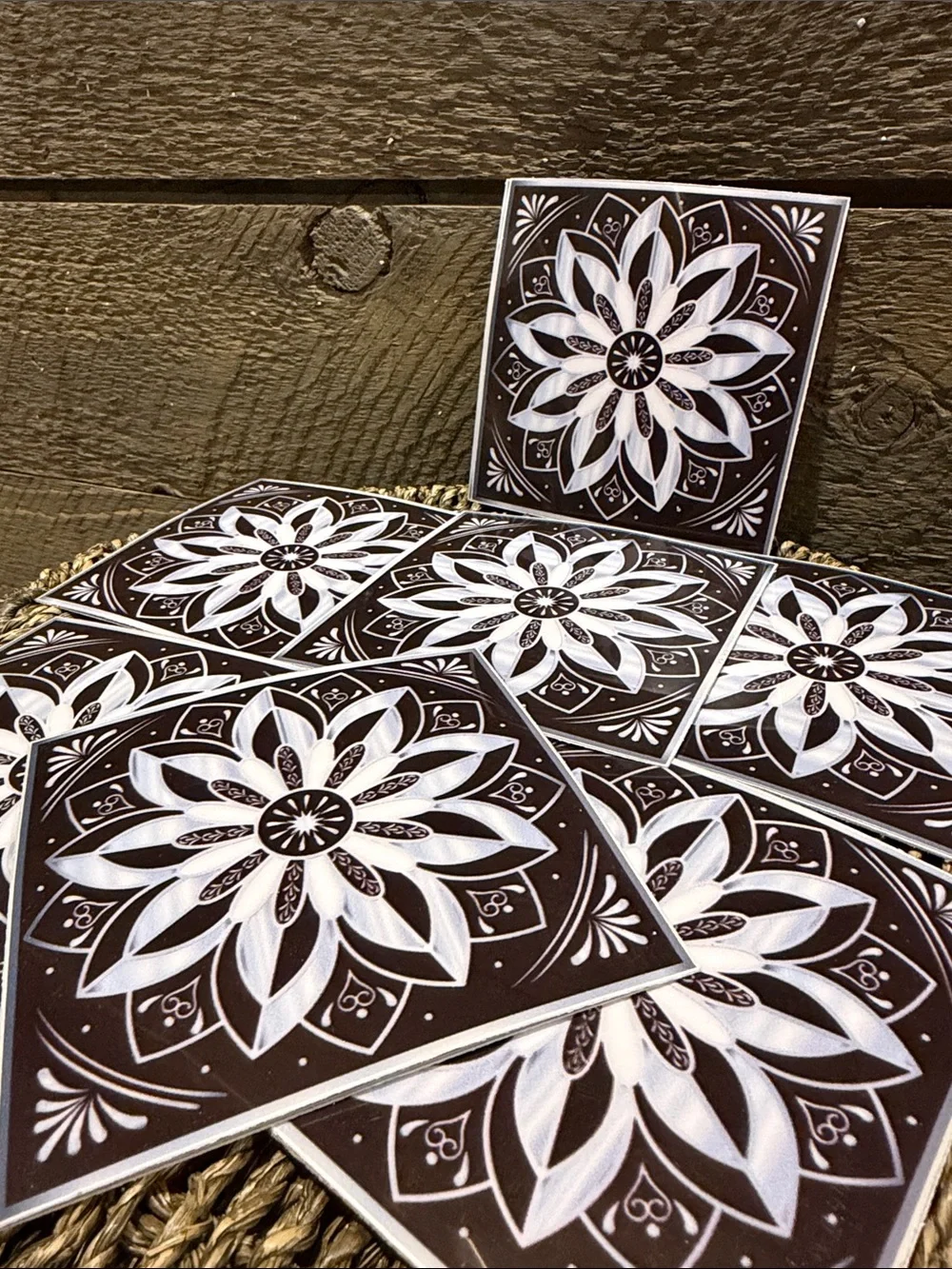 Set of 15 Black & White Mandala Decorative Tiles Peel & Stick Art Decals 4